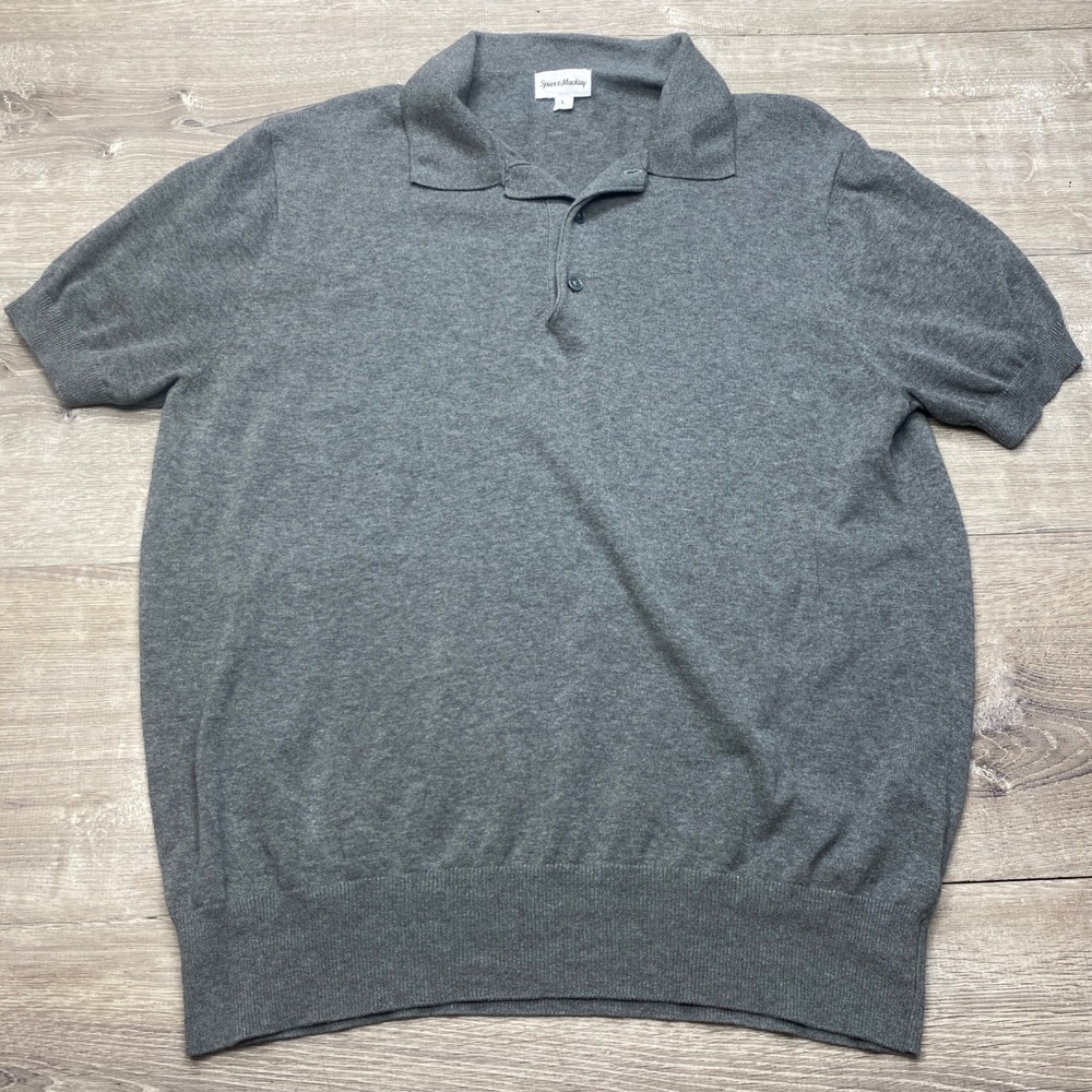 Spier & Mackay Polo Shirt Mens Large Gray 100% Cotton Short Sleeve Knit Sweater